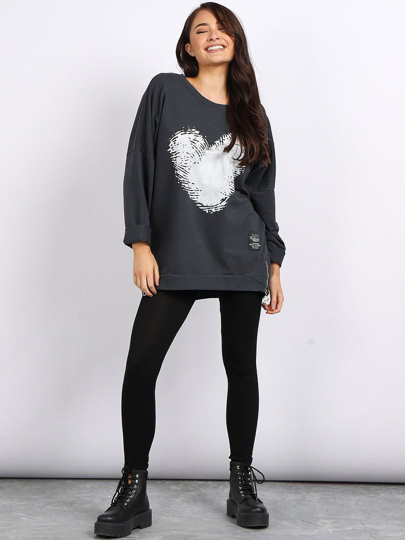 Fingerprint Cotton Heart Sweater Charcoal image 1
